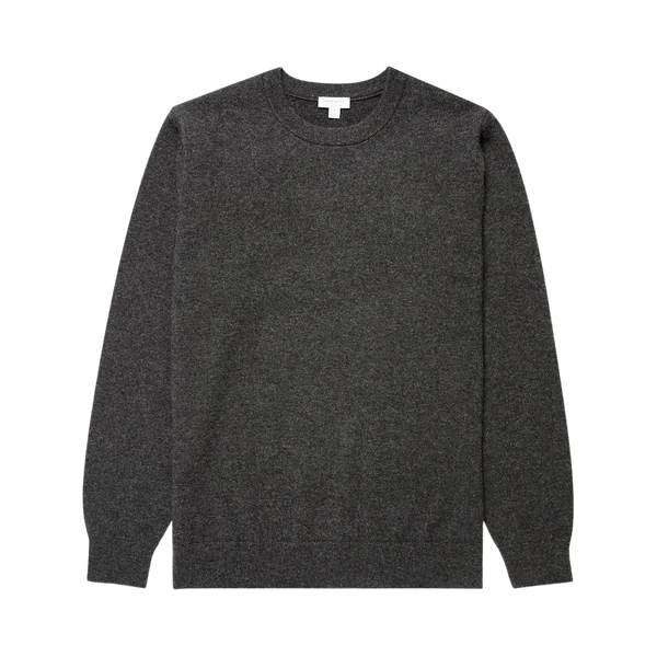 Charcoal Melange Cashmere Crewneck Sweater