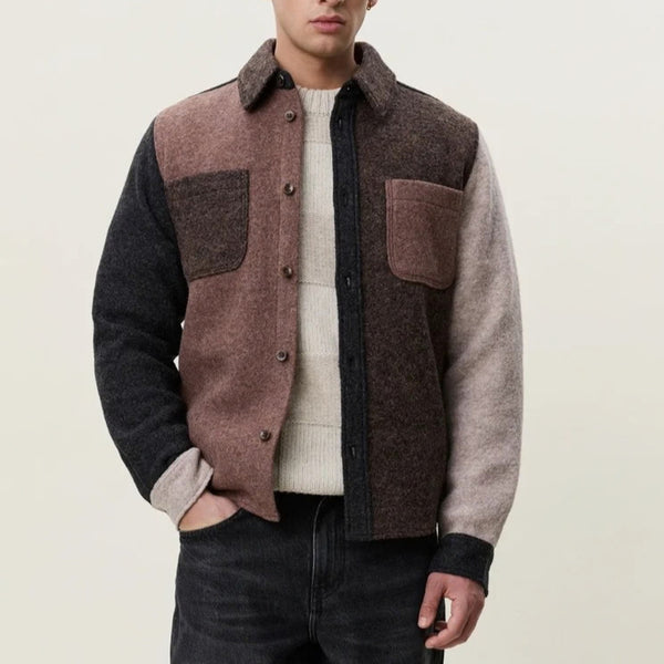 Mole Brown Wool Colourblock Overshirt