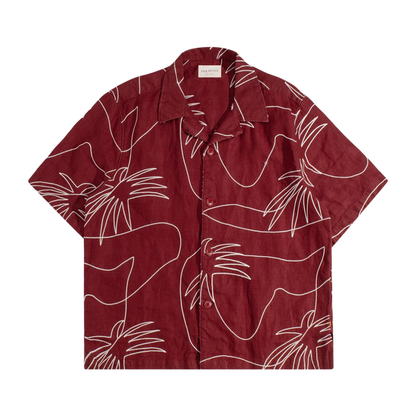 Red Veloso Palm Embroidery Linen S/S Shirt