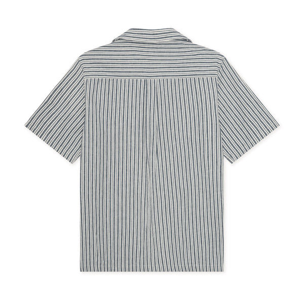 Dark Denim Blue Stripe Cotton Linen S/S Shirt