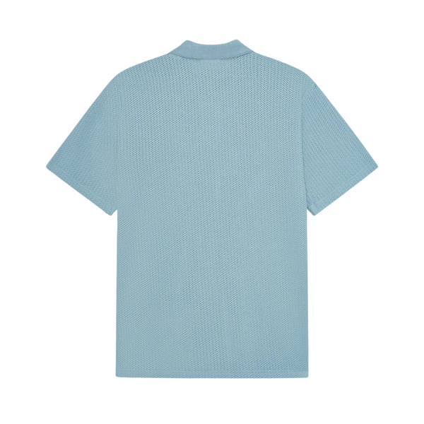 Faded Denim Blue Pointelle Cotton Knit S/S Shirt