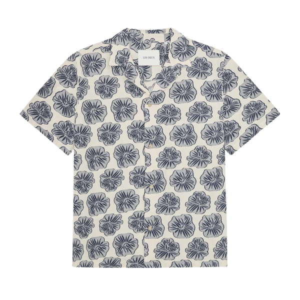 Dark Denim Blue Cotton Linen Jacquard S/S Shirt