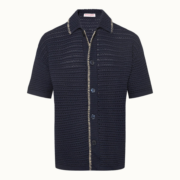 Night Iris Thomas Edge Stitched Crochet Cotton Shirt