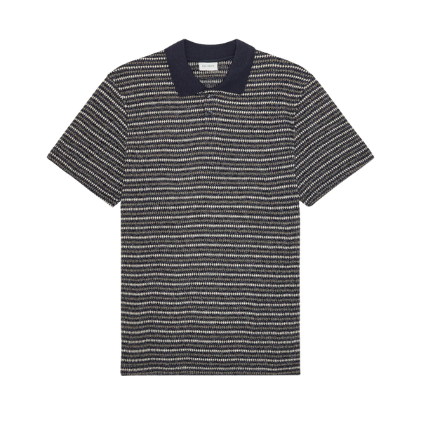 Dark Blue Night Knitted Stripe S/S Polo