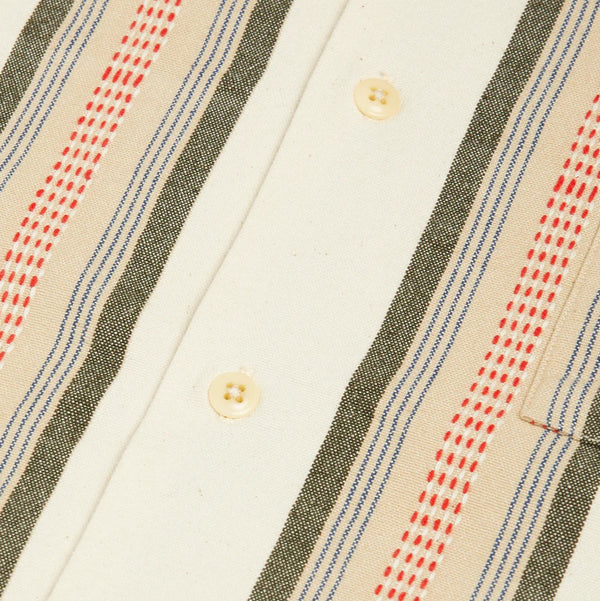 N°153 Lax Jacquard Weave Stripe Cotton Camp Collar S/S Shirt