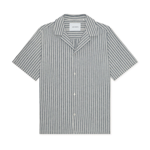 Dark Denim Blue Stripe Cotton Linen S/S Shirt