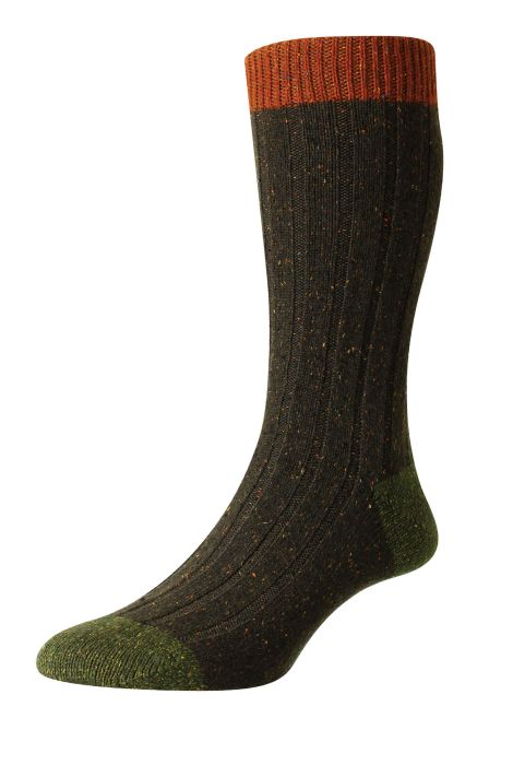 Dark Brown Fleck Scott-Nichol Thornham Merino Wool Ribbed Socks