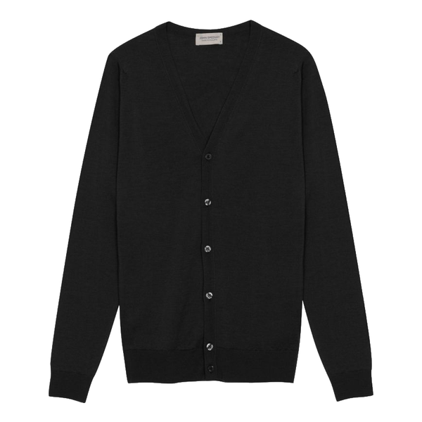 Black Extrafine Merino Wool Cardigan Sweater