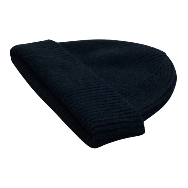 Black Clyde Wool Ribbed Beanie Hat