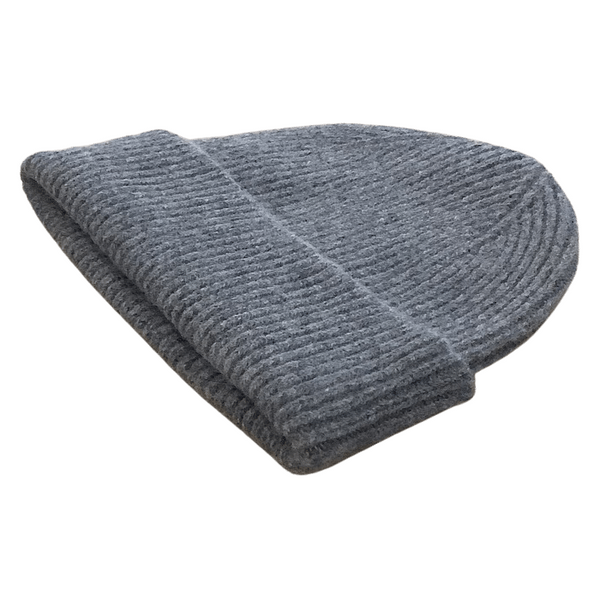 Grey Melange Wool Ribbed Beanie Hat