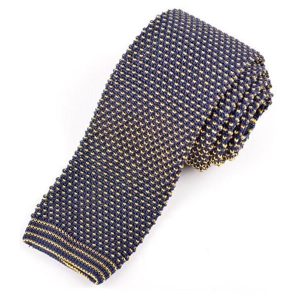 Navy and Gold Silk Knit Tie