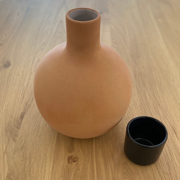 Clay Pitcher with Black Cup