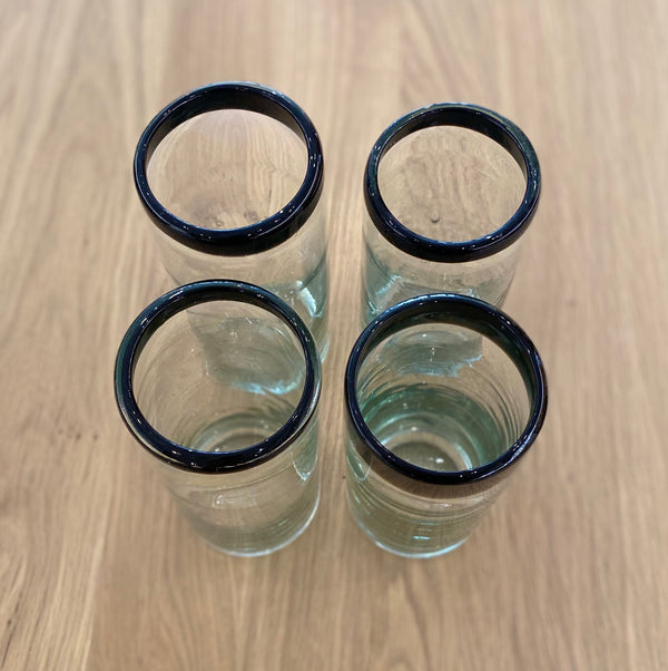 Black Edge Blown Glass Tall Glasses (Set of 4)