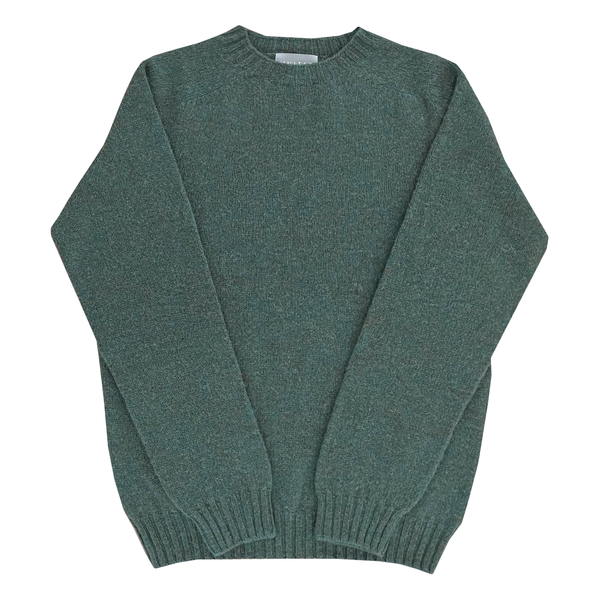 Jade Green Melange Scottish Wool Crewneck Sweater