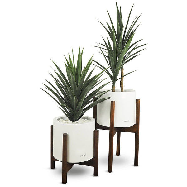 White Century Indoor Planter Pot with Wood Stand