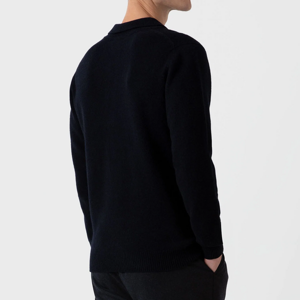 Dark Navy Mouline Lambswool Polo Sweater