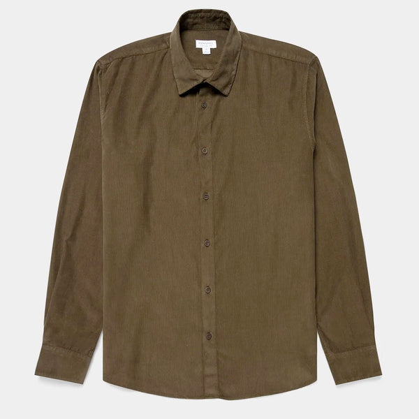 Dark Moss Cord Cotton Casual Shirt