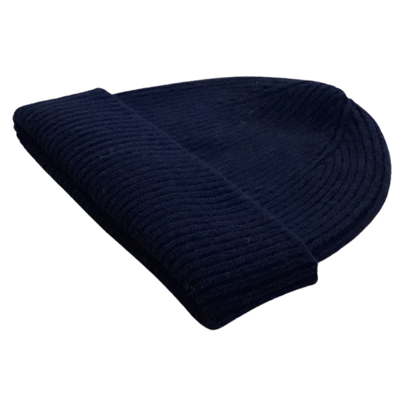 Navy Clyde Wool Ribbed Beanie Hat