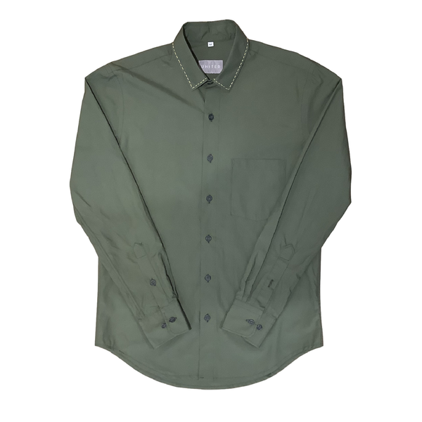 Olive Embroidered Compact Cotton Shirt