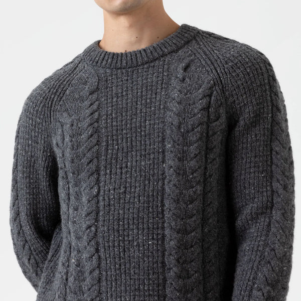 Mid Grey Textured Donegal Jumper Crewneck Sweater