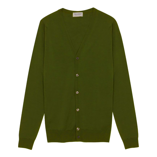 Verdant Green Extrafine Merino Wool Cardigan Sweater