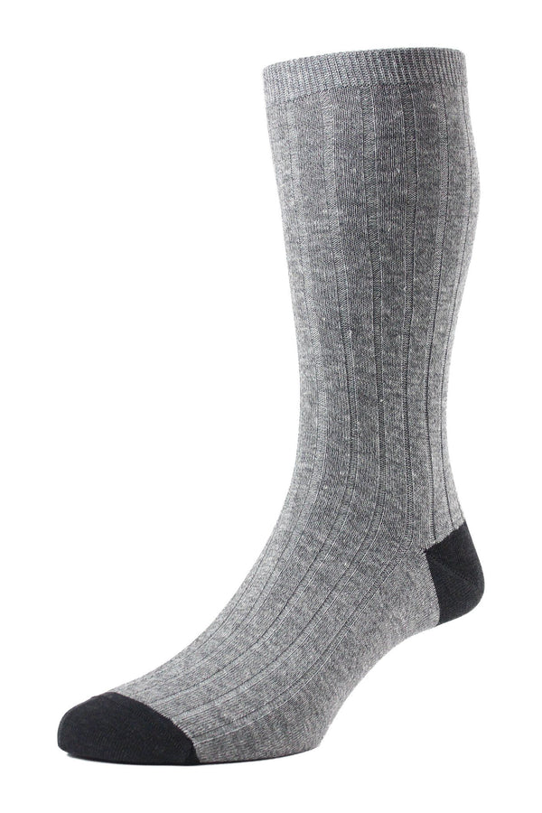 Pewter Hamada Cotton Linen Ribbed Contrast Socks