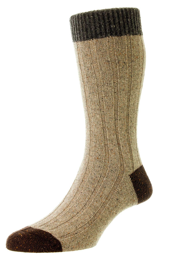 Natural Fleck Scott-Nichol Thornham Merino Wool Ribbed Socks