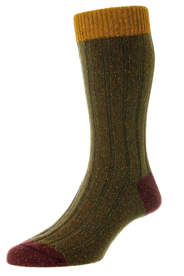 Olive Fleck Scott-Nichol Thornham Merino Wool Ribbed Socks